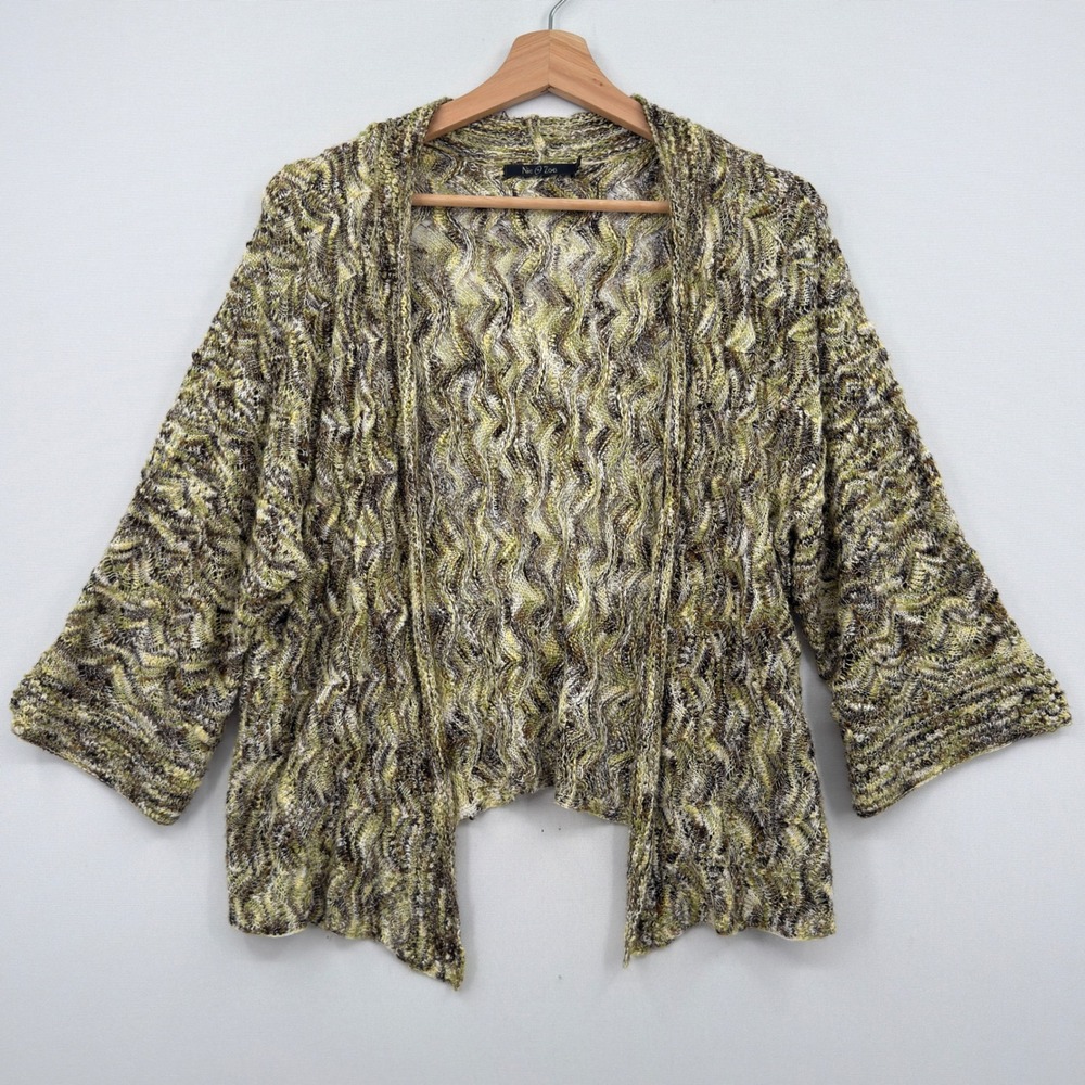 Nic + Zoe Cardigan Women XL Green Wavy Knit Open Front Boho Gorpcore Sweater
